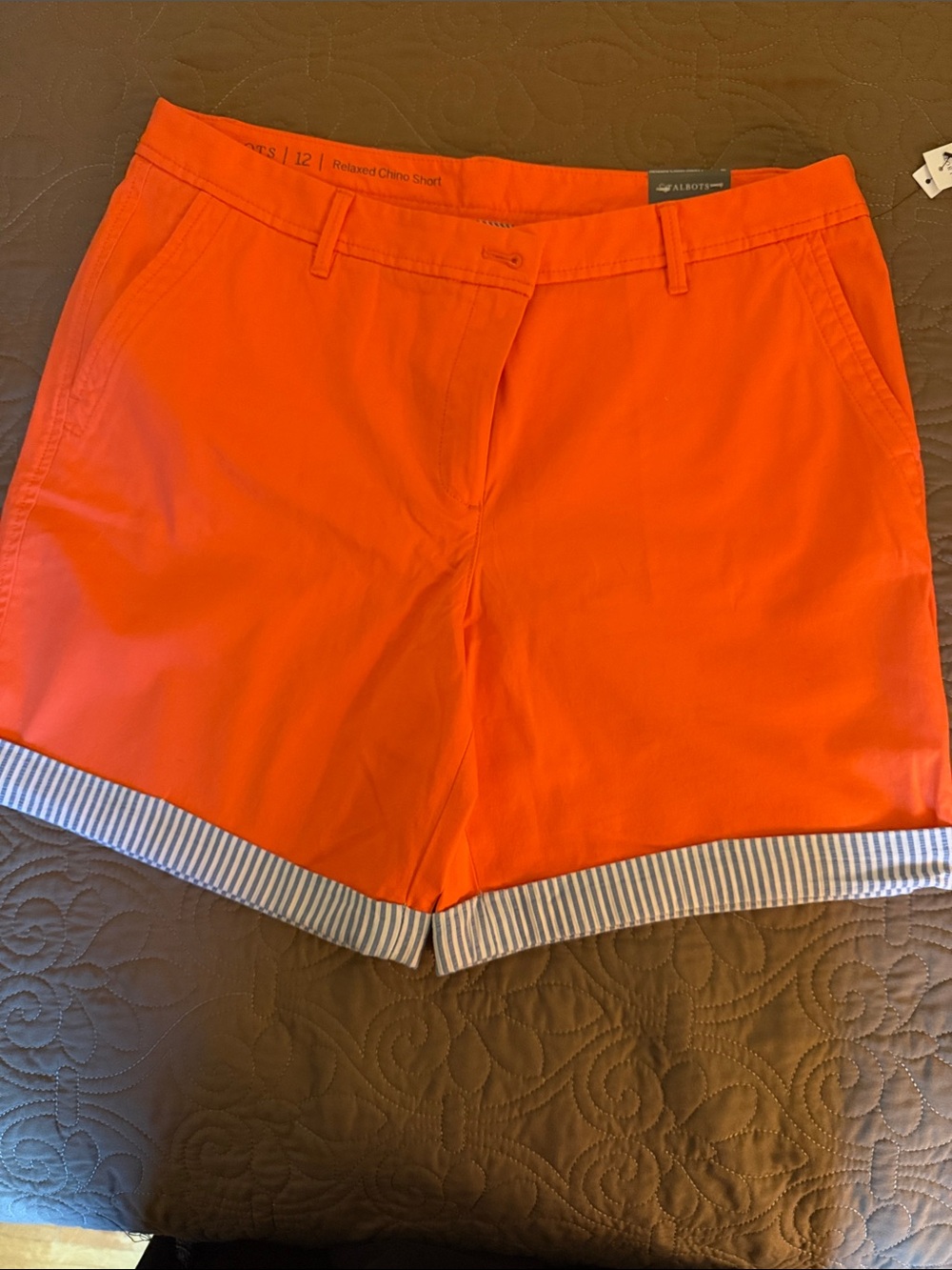 Talbots Orange Chino Shorts with Striped Cuff